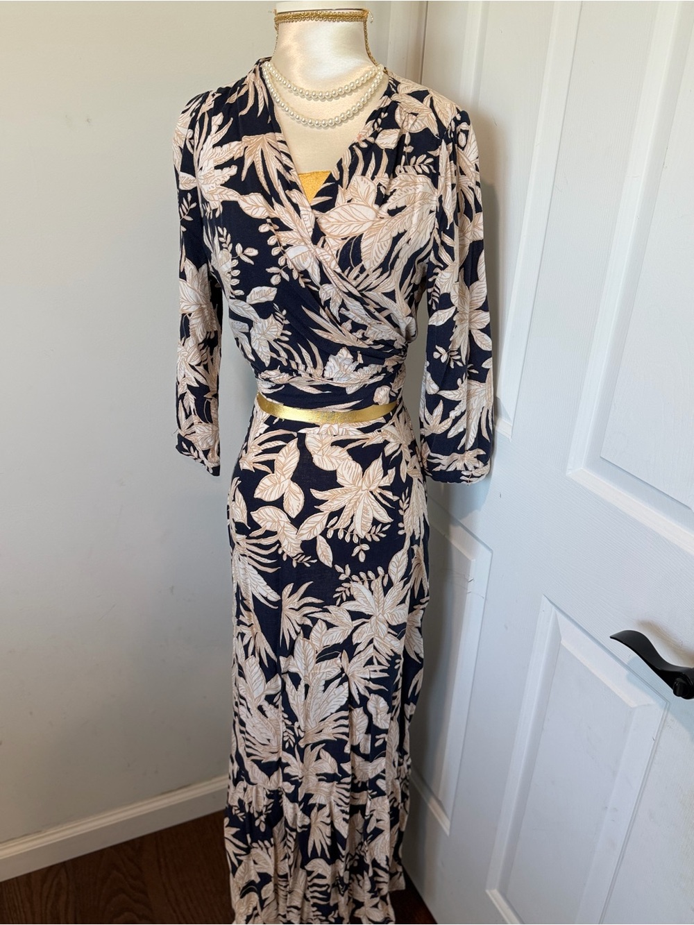 Nicole Miller Navy Maxi Skirt with Cream Floral Print set